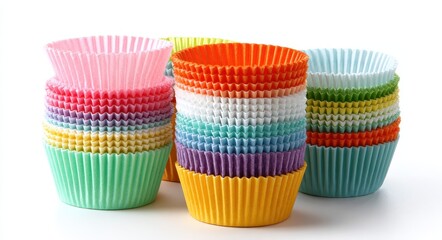 Cupcake Liner. Bright and Colorful Cupcake Cases Stack Isolated on White Background