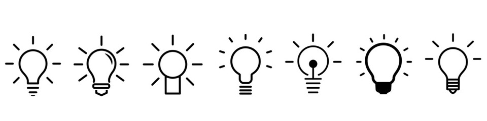 Bulb light vector icons set. lamp icon. Lighting Electric lamp illustration symbol. Idea sign or logo.