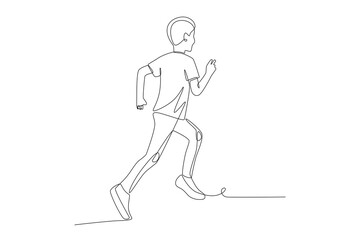 Male students are running during break. Recess concept one-line drawing