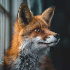 Fototapeta premium Dog Looking Out The Window. Wildlife Animal in Nature Watching the World