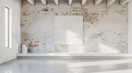 "Minimalist Framed Artwork on Raw Brick Wall"