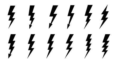 A collection of black stylized lightning bolts arranged in two rows, illustrating electricity.