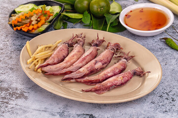 Boiled wild mini calamari snack