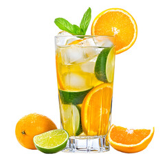 Citrus Drink in Glass with Ice Refreshment Beverage Summer Refreshing Cold Drink