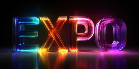 Expo Word - Colorful Glossy Text on Vibrant Bright Background, 3D Rendered Stock Image
