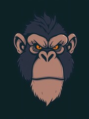 Fototapeta premium an image of a gorilla with orange eyes on a dark background, there is a gorilla with orange eyes and a black background