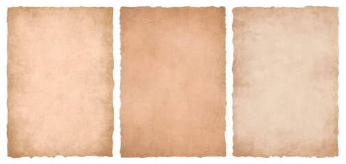 Set of aged vintage paper textures. Old parchment sheets for background or design template