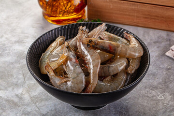 Raw fresh tiger prawn in the bowl