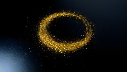 Golden ring of glitter particles on a dark background