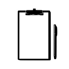 Blank clipboard with pen resting beside it for note-taking and organization at the workplace
