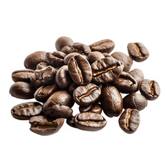 Obraz premium Fresh Pile of Roasted Coffee Beans on White Background for Food and Beverage Industry