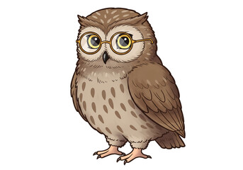 Fototapeta premium Cartoon Owl with Glasses Illustration png, isolated on transparent background