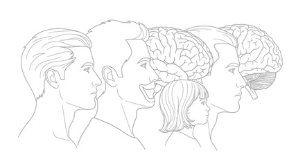 Human brain and emotions concept illustration showing diverse perspectives and thought process