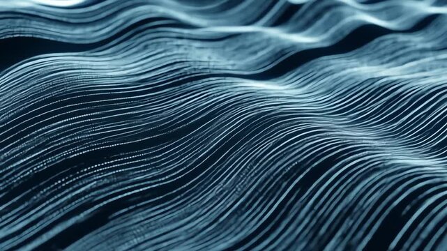 Mesmerizing Abstract Pattern: Blue and White Glowing Dots on Wavy Lines