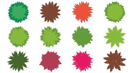 Collection of twelve stylized overhead views of various shrubs and bushes.