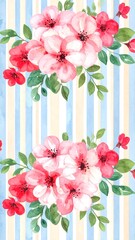 Obraz premium Watercolor floral pattern on striped background