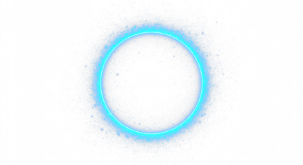 Blue Circular Round Frame with sparkles and flares, featuring abstract luminous particles and a blue stardust light effect on a transparent background. 