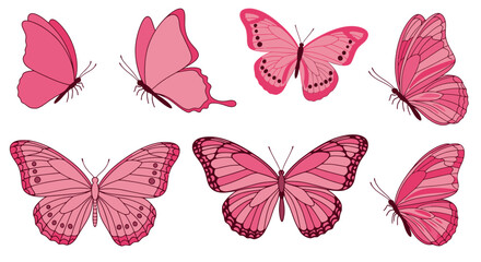 Vibrant pink butterflies spread wings in graceful flight, symbolizing transformation and beauty for design projects.