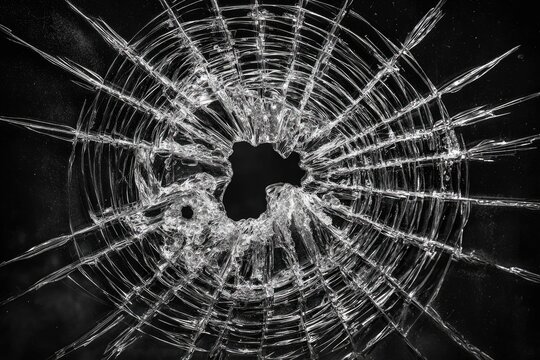 Shattered glass, radial cracks, dark background (1) - Powered by Adobe