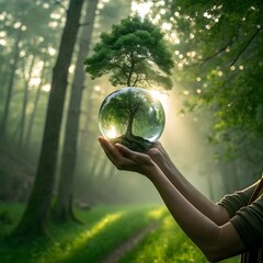 hand holding green tree