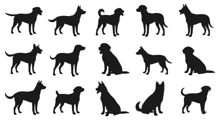 Diverse dog silhouettes showcasing various breeds and poses for creative projects