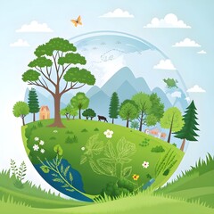 summer landscape with trees and grass