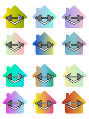 Home Gym Icon Set with Dumbbell, Colorful Home Fitness Barbell Design