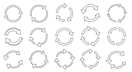 Dynamic circular arrow sets represent continuous processes, cycles, and refresh actions for modern design concepts