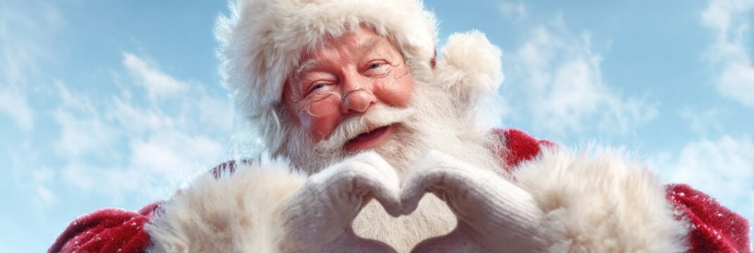 Merry Christmas Charity. Smiling Santa Claus with Heart Shape for Holiday Charity Event