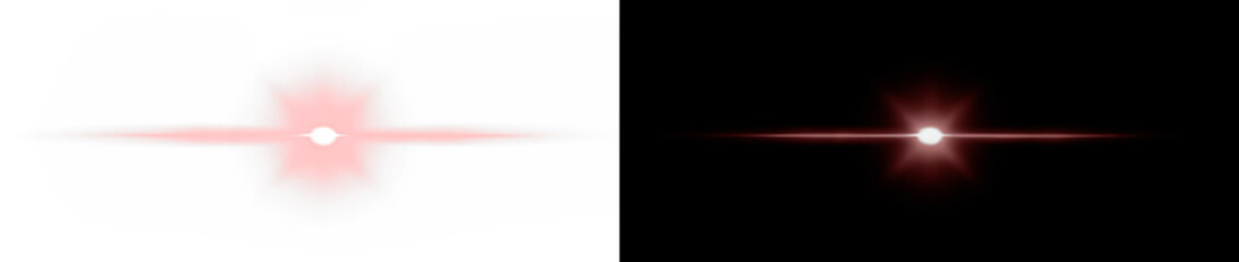 Red light, lens flare, effect, shine, bright, star. Realistic red light PNG with radiant beam and...
