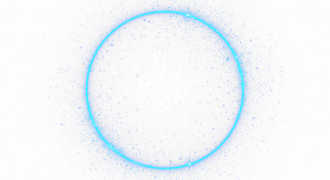Blue Circular Round Frame with sparkles and flares, featuring abstract luminous particles and a blue stardust light effect on a transparent background. 