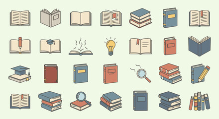 Discover knowledge and learning with these charming book and education icons, perfect for any academic project