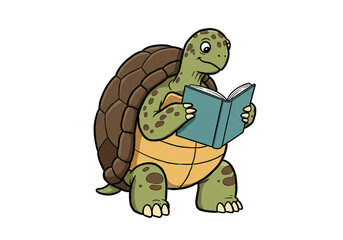 Fototapeta premium Cartoon Turtle Reading a Book - Education and Animal Illustration png, isolated on transparent background
