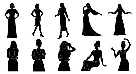 Elegant women silhouettes in various poses perfect for fashion, beauty, and design concepts