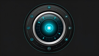 Futuristic Circular Interface with Glowing Cyan Center and Digital Symbols.