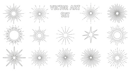 Unique sunburst and star design elements for modern branding projects and creative graphic compositions