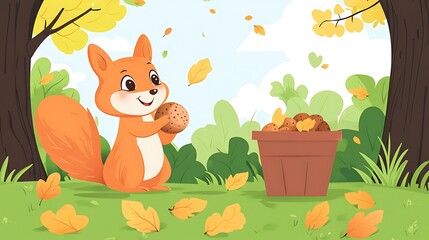 Squirrel gathering autumnal treats