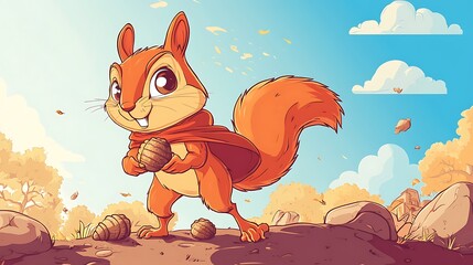 Squirrel gathering nuts outdoor illustration