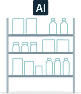Retail shelf with AI planogram ghost outlines for products Illustration