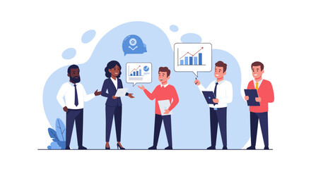 Diverse business team collaborating on financial data and strategy. Ideal for corporate communication, teamwork, and business growth concepts.
