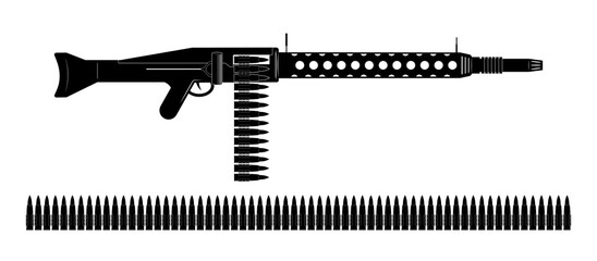 Machine gun and bullet belt on white background