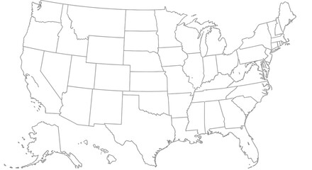 Detailed outline map of the United States with state borders for geography and education projects