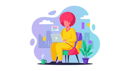 Person with vibrant red hair working on a laptop from home, embodying remote work, freelancing, and online communication. Ideal for concepts of productivity and flexible lifestyle.