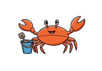 Fototapeta premium Cute Cartoon Crab with Bucket and Shovel Illustration png, isolated on transparent background