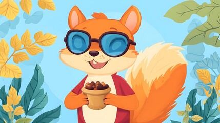 Squirrel holding nuts autumn illustration