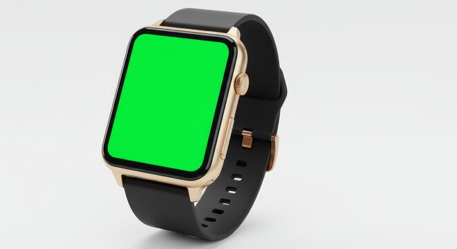 Modern Smartwatch with Blank Green Screen Display on White Background - Technology Gadget