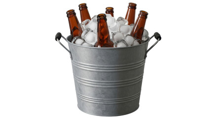 Isolated Beer Bottles in Ice Bucket on White Background