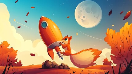 Squirrel launches rocket autumn day