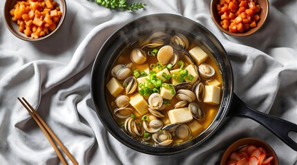 Korean seunggi jjigae flavorful clam and tofu stew with rich broth (Korean Cuisine)