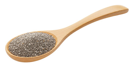 Isolated Chia seeds in wooden spoon